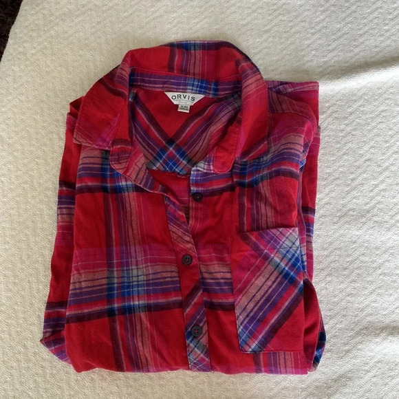 Orvis Xl plaid flannel shirt red and blue - Picture 8 of 9